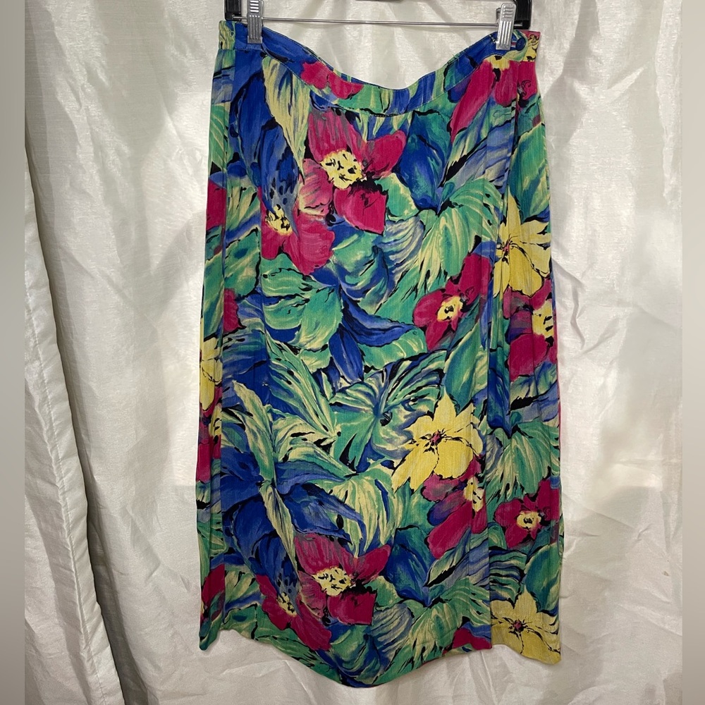 Plus Size VTG 90’s Colorful Hawaiian Floral Print Wrap Midi Skirt